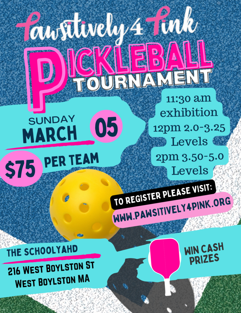 Flyer for Pawsitively 4 Pink's Pickleball Tournament