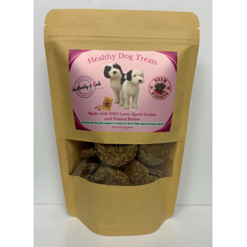bag of dog treats with pink label and two dogs on the front